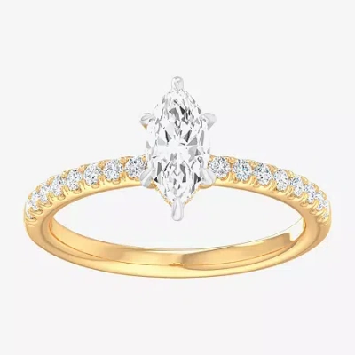 Modern Bride (g-h / Si1-si2) Womens 1 Ct. T.w. Lab Grown White Diamond 10k Gold Marquise Side Stone Engagement Ri