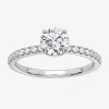 Modern Bride (g-h / Si1-si2) Womens 1 Ct. T.w. Lab Grown White Diamond 10k Gold Round Side Stone Engagement Ring In White