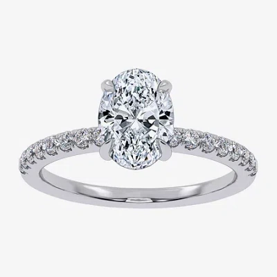 Modern Bride (g-h / Si1-si2) Womens 1 Ct. T.w. Lab Grown White Diamond 10k White Gold Oval Side Stone Engagement  In Silver