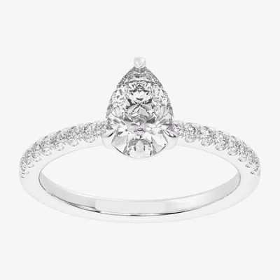Modern Bride (g-h / Si1-si2) Womens 1 Ct. T.w. Lab Grown White Diamond 10k White Gold Pear Side Stone Engagement  In Silver