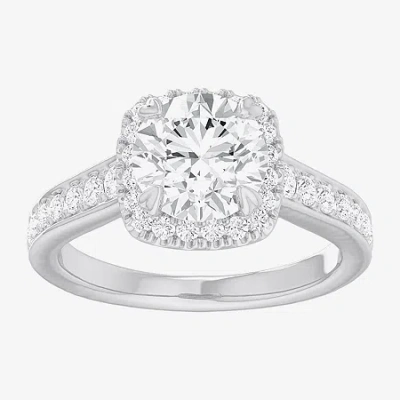 Modern Bride (g-h / Si1-si2) Womens 2 1/2 Ct. T.w. Lab Grown White Diamond 14k Gold Cushion Side Stone Halo Engag In Metallic
