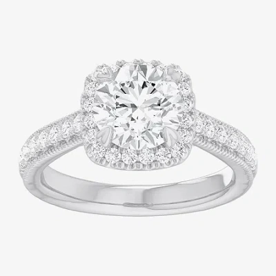 Modern Bride (g-h / Si1-si2) Womens 2 1/2 Ct. T.w. Lab Grown White Diamond 14k Gold Cushion Side Stone Halo Engag In Silver