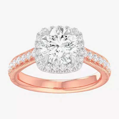 Modern Bride (g-h / Si1-si2) Womens 2 1/2 Ct. T.w. Lab Grown White Diamond 14k Gold Cushion Side Stone Halo Engag In Multi