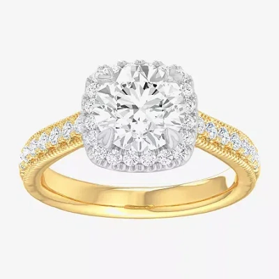 Modern Bride (g-h / Si1-si2) Womens 2 1/2 Ct. T.w. Lab Grown White Diamond 14k Gold Cushion Side Stone Halo Engag In Multi