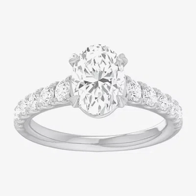 Modern Bride (g-h / Si1-si2) Womens 2 1/2 Ct. T.w. Lab Grown White Diamond 14k Gold Oval Side Stone Engagement Ri In Metallic