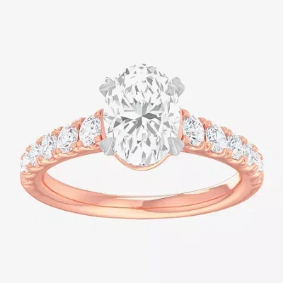 Modern Bride (g-h / Si1-si2) Womens 2 1/2 Ct. T.w. Lab Grown White Diamond 14k Gold Oval Side Stone Engagement Ri