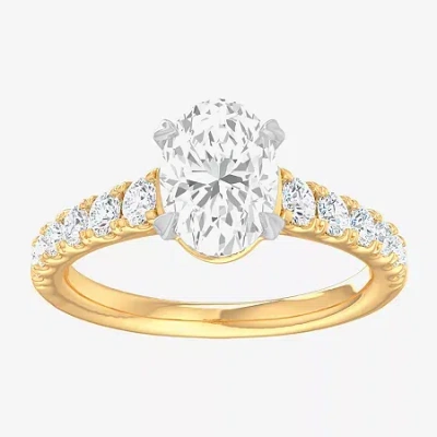 Modern Bride (g-h / Si1-si2) Womens 2 1/2 Ct. T.w. Lab Grown White Diamond 14k Gold Oval Side Stone Engagement Ri In Yellow