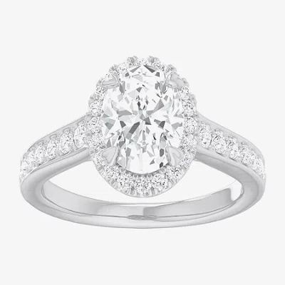 Modern Bride (g-h / Si1-si2) Womens 2 1/2 Ct. T.w. Lab Grown White Diamond 14k Gold Oval Side Stone Halo Engageme In Metallic