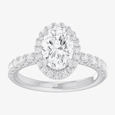 Modern Bride (g-h / Si1-si2) Womens 2 1/2 Ct. T.w. Lab Grown White Diamond 14k Gold Oval Side Stone Halo Engageme In Brown