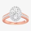 Modern Bride (g-h / Si1-si2) Womens 2 1/2 Ct. T.w. Lab Grown White Diamond 14k Gold Oval Side Stone Halo Engageme In Pink