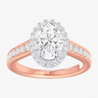 Modern Bride (g-h / Si1-si2) Womens 2 1/2 Ct. T.w. Lab Grown White Diamond 14k Gold Oval Side Stone Halo Engageme In Pink