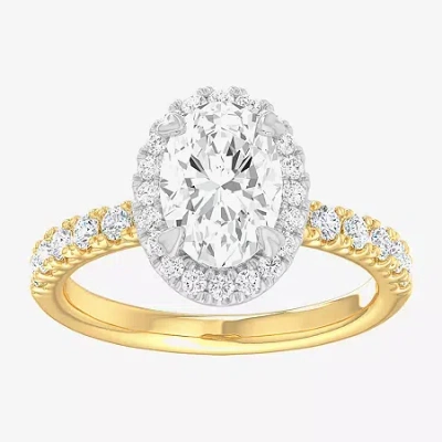 Modern Bride (g-h / Si1-si2) Womens 2 1/2 Ct. T.w. Lab Grown White Diamond 14k Gold Oval Side Stone Halo Engageme In Multi