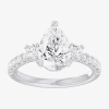 Modern Bride (g-h / Si1-si2) Womens 2 1/2 Ct. T.w. Lab Grown White Diamond 14k Gold Pear Side Stone 3-stone Engag In Silver