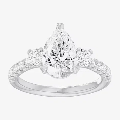 Modern Bride (g-h / Si1-si2) Womens 2 1/2 Ct. T.w. Lab Grown White Diamond 14k Gold Pear Side Stone 3-stone Engag In Silver