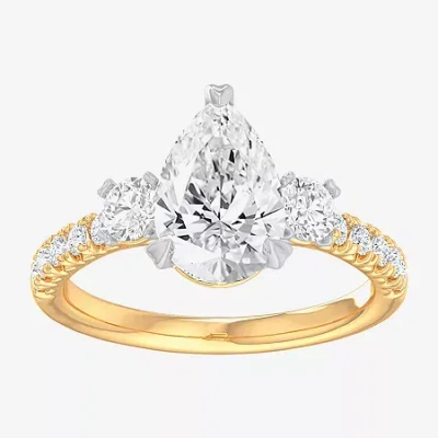 Modern Bride (g-h / Si1-si2) Womens 2 1/2 Ct. T.w. Lab Grown White Diamond 14k Gold Pear Side Stone 3-stone Engag