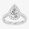 Modern Bride (g-h / Si1-si2) Womens 2 1/2 Ct. T.w. Lab Grown White Diamond 14k Gold Pear Side Stone Halo Engageme In Silver