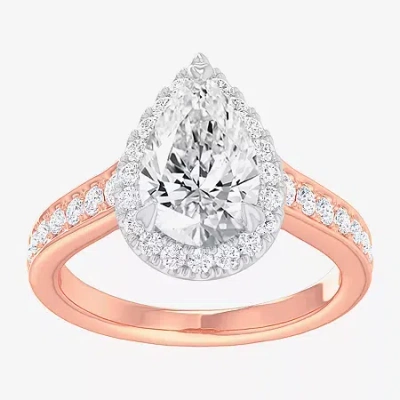 Modern Bride (g-h / Si1-si2) Womens 2 1/2 Ct. T.w. Lab Grown White Diamond 14k Gold Pear Side Stone Halo Engageme