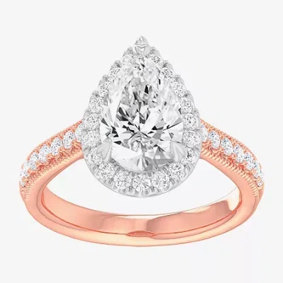 Modern Bride (g-h / Si1-si2) Womens 2 1/2 Ct. T.w. Lab Grown White Diamond 14k Gold Pear Side Stone Halo Engageme