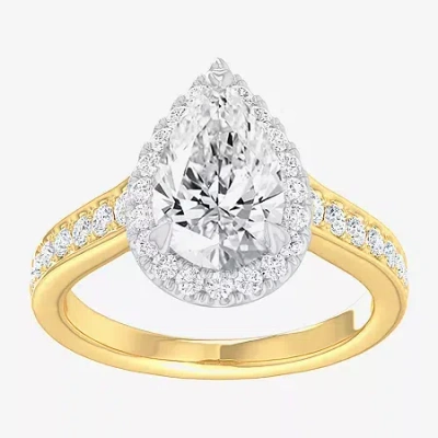 Modern Bride (g-h / Si1-si2) Womens 2 1/2 Ct. T.w. Lab Grown White Diamond 14k Gold Pear Side Stone Halo Engageme