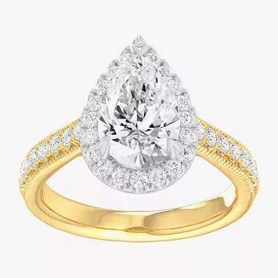 Modern Bride (g-h / Si1-si2) Womens 2 1/2 Ct. T.w. Lab Grown White Diamond 14k Gold Pear Side Stone Halo Engageme