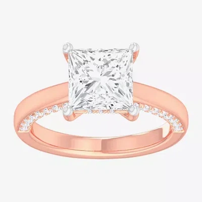Modern Bride (g-h / Si1-si2) Womens 2 1/2 Ct. T.w. Lab-grown White Diamond 14k Gold Princess Solitaire Engagement In Pink