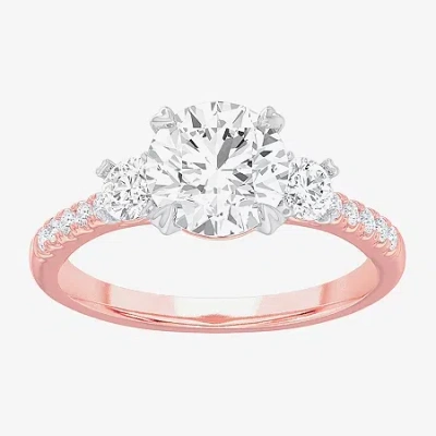 Modern Bride (g-h / Si1-si2) Womens 2 1/2 Ct. T.w. Lab Grown White Diamond 14k Gold Round Side Stone 3-stone Enga In Pink