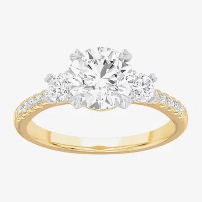 Modern Bride (g-h / Si1-si2) Womens 2 1/2 Ct. T.w. Lab Grown White Diamond 14k Gold Round Side Stone 3-stone Enga In Yellow