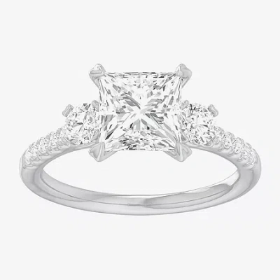 Modern Bride (g-h / Si1-si2) Womens 2 1/2 Ct. T.w. Lab Grown White Diamond 14k Gold Side Stone 3-stone Engagement In Silver