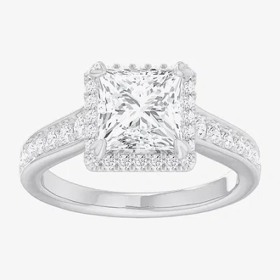 Modern Bride (g-h / Si1-si2) Womens 2 1/2 Ct. T.w. Lab Grown White Diamond 14k Gold Side Stone Halo Engagement Ri In Silver