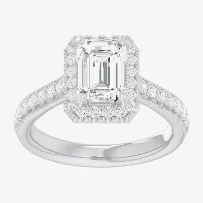 Modern Bride (g-h / Si1-si2) Womens 2 1/2 Ct. T.w. Lab Grown White Diamond 14k Gold Side Stone Halo Engagement Ri In Silver