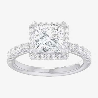 Modern Bride (g-h / Si1-si2) Womens 2 1/2 Ct. T.w. Lab Grown White Diamond 14k Gold Side Stone Halo Engagement Ri In Green