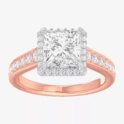 Modern Bride (g-h / Si1-si2) Womens 2 1/2 Ct. T.w. Lab Grown White Diamond 14k Gold Side Stone Halo Engagement Ri In Pink