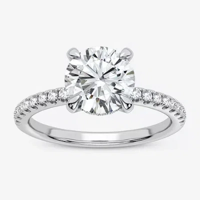 Modern Bride (g-h / Si1-si2) Womens 2 1/4 Ct. T.w. Lab Grown White Diamond 14k Gold Round Side Stone Engagement R In Silver