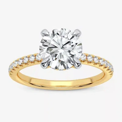 Modern Bride (g-h / Si1-si2) Womens 2 1/4 Ct. T.w. Lab Grown White Diamond 14k Gold Round Side Stone Engagement R