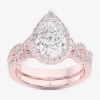 Modern Bride (g-h / Si1-si2) Womens 2 3/4 Ct. T.w. Lab Grown White Diamond 14k Gold Pear Side Stone Halo Bridal S In Pink