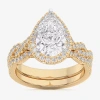 Modern Bride (g-h / Si1-si2) Womens 2 3/4 Ct. T.w. Lab Grown White Diamond 14k Gold Pear Side Stone Halo Bridal S In Gold