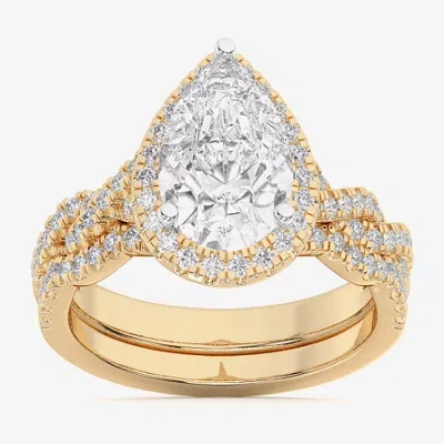 Modern Bride (g-h / Si1-si2) Womens 2 3/4 Ct. T.w. Lab Grown White Diamond 14k Gold Pear Side Stone Halo Bridal S