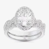 Modern Bride (g-h / Si1-si2) Womens 2 3/4 Ct. T.w. Lab Grown White Diamond 14k White Gold Oval Side Stone Halo Br In Silver