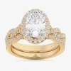 Modern Bride (g-h / Si1-si2) Womens 2 3/4 Ct. T.w. Lab Grown White Diamond 14k White Gold Oval Side Stone Halo Br In Gold