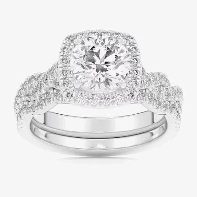 Modern Bride (g-h / Si1-si2) Womens 2 3/4 Ct. T.w. Lab Grown White Diamond 14k White Gold Round Side Stone Halo B In Silver