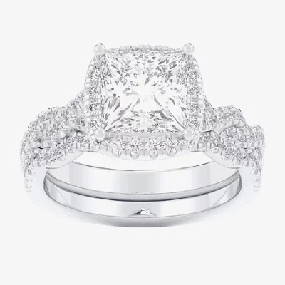 Modern Bride (g-h / Si1-si2) Womens 2 3/4 Ct. T.w. Lab Grown White Diamond 14k White Gold Side Stone Halo Bridal  In Silver