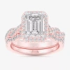 Modern Bride (g-h / Si1-si2) Womens 2 3/4 Ct. T.w. Lab Grown White Diamond 14k White Gold Side Stone Halo Bridal  In Pink