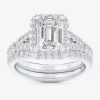 Modern Bride (g-h / Si1-si2) Womens 2 7/8 Ct. T.w. Lab Grown White Diamond 14k Gold Side Stone Halo Bridal Set In Silver