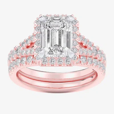 Modern Bride (g-h / Si1-si2) Womens 2 7/8 Ct. T.w. Lab Grown White Diamond 14k Gold Side Stone Halo Bridal Set In Pink