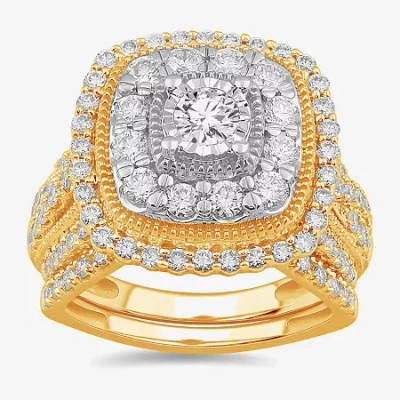 Modern Bride (g-h / Si1-si2) Womens 2 Ct. T.w. Lab Grown White Diamond 10k Gold Cushion Side Stone Bridal Set