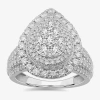 Modern Bride (g-h / Si1-si2) Womens 2 Ct. T.w. Lab Grown White Diamond 10k Gold Pear Side Stone Engagement Ring In Silver