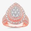 Modern Bride (g-h / Si1-si2) Womens 2 Ct. T.w. Lab Grown White Diamond 10k Gold Pear Side Stone Engagement Ring In Pink