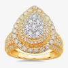 Modern Bride (g-h / Si1-si2) Womens 2 Ct. T.w. Lab Grown White Diamond 10k Gold Pear Side Stone Engagement Ring In Gold