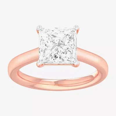 Modern Bride (g-h / Si1-si2) Womens 2 Ct. T.w. Lab Grown White Diamond 14k Gold Princess Solitaire Engagement Rin In Pink
