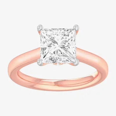 Modern Bride (g-h / Si1-si2) Womens 2 Ct. T.w. Lab Grown White Diamond 14k Gold Princess Solitaire Engagement Rin In Pink
